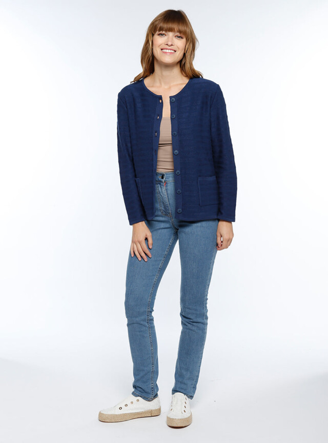Maison Solfin - Cardigan femme en coton bleu marine – 48
