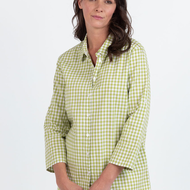 Maison Solfin - Chemise femme en coton vichy vert anis – 48