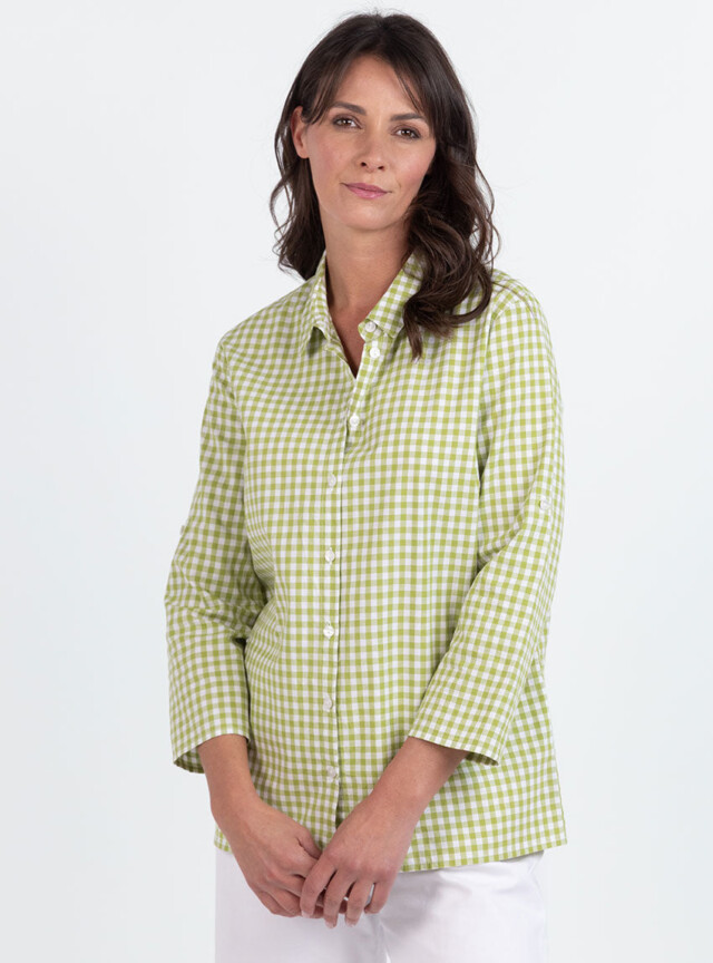 Maison Solfin - Chemise femme en coton vichy vert anis – 48