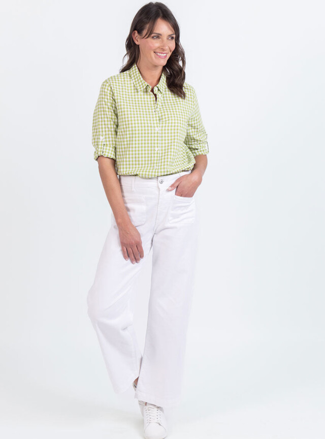 Maison Solfin - Chemise femme en coton vichy vert anis – 48