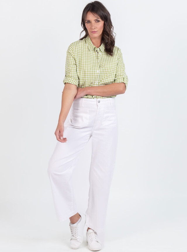 Maison Solfin - Chemise femme en coton vichy vert anis – 48