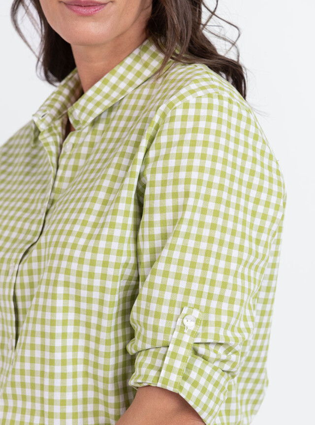 Maison Solfin - Chemise femme en coton vichy vert anis – 48