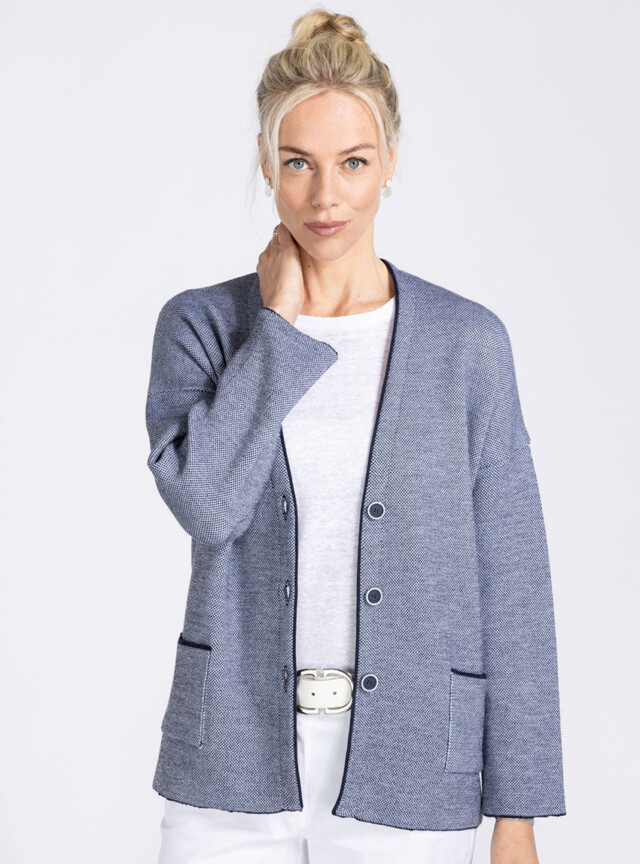 Maison Solfin - Veste femme en laine mérinos bleu marine – 6