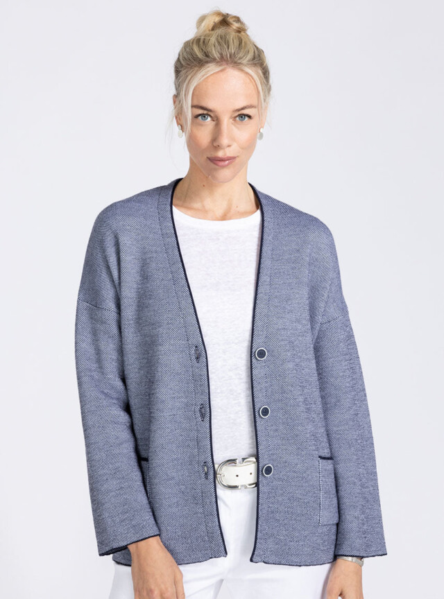 Maison Solfin - Veste femme en laine mérinos bleu marine – 6