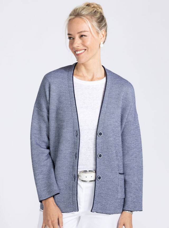 Maison Solfin - Veste femme en laine mérinos bleu marine – 6