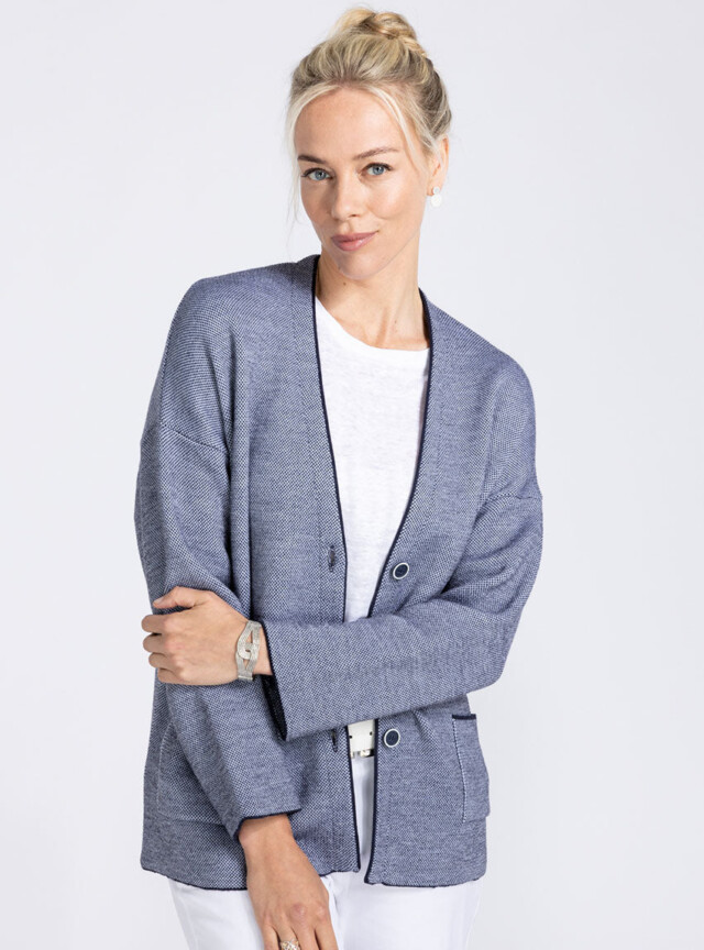 MAISON SOLFIN - Veste femme en laine mérinos bleu marine