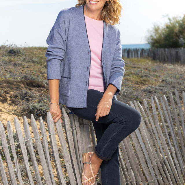 Maison Solfin - Veste femme en laine mérinos bleu marine – 6