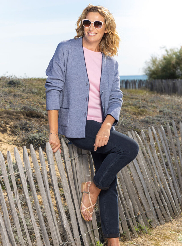 Maison Solfin - Veste femme en laine mérinos bleu marine – 6