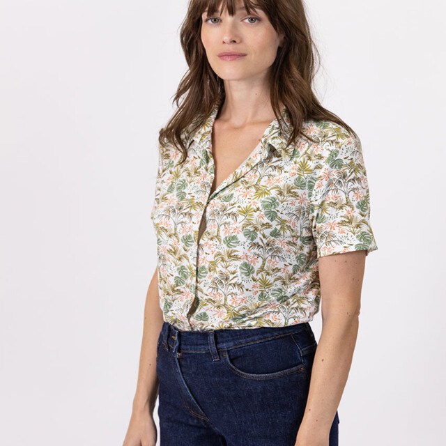 Maison-solfin - Chemisier à fleurs femme en maille vert feuillage – 38