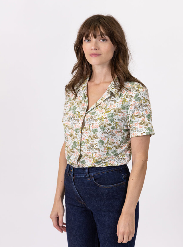 Maison-solfin - Chemisier à fleurs femme en maille vert feuillage – 38