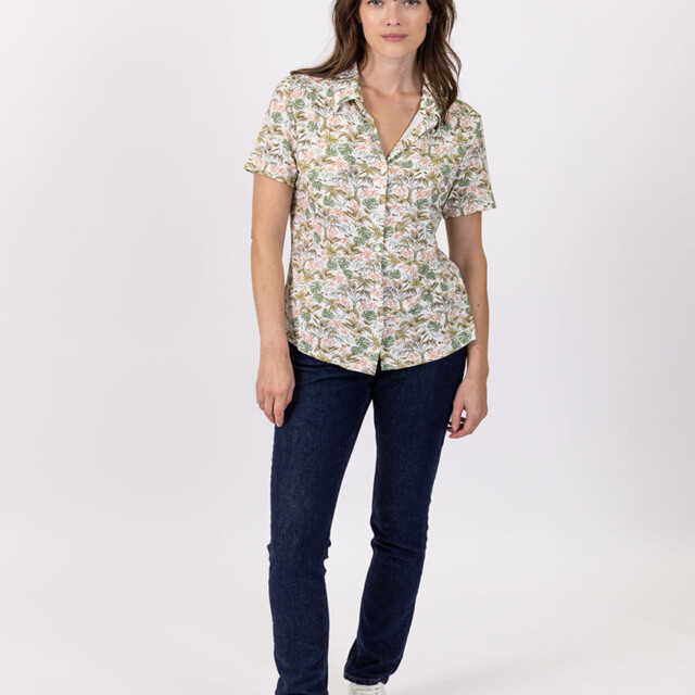 Maison-solfin - Chemisier à fleurs femme en maille vert feuillage – 38