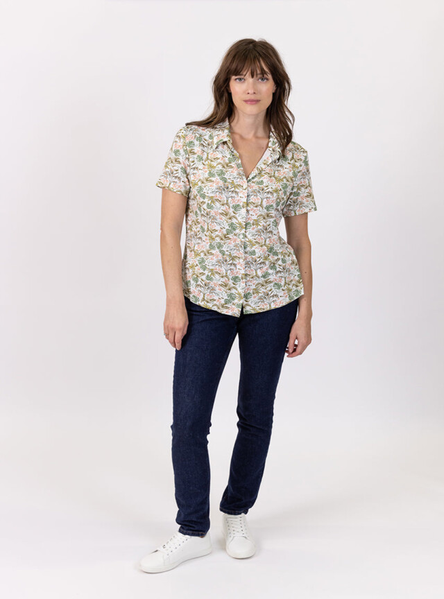Maison-solfin - Chemisier à fleurs femme en maille vert feuillage – 38
