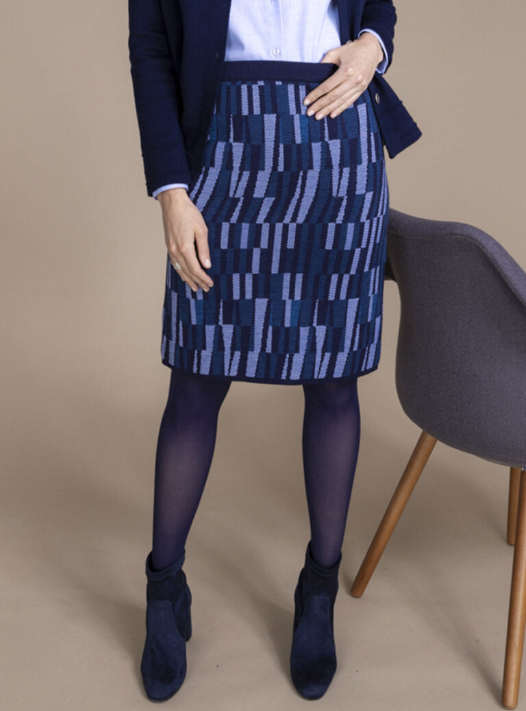 Maison Solfin - Jupe droite en laine jacquard bleu – 50