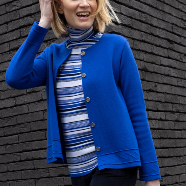 Maison-solfin - Veste courte femme en laine et maille fantaisie bleu intense – 50