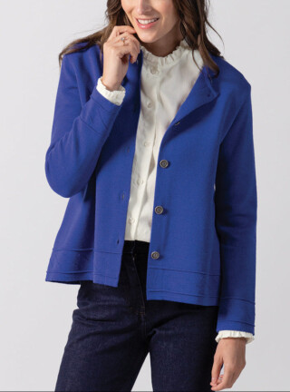 MAISON SOLFIN - Veste courte femme en laine et maille fantaisie bleu intense