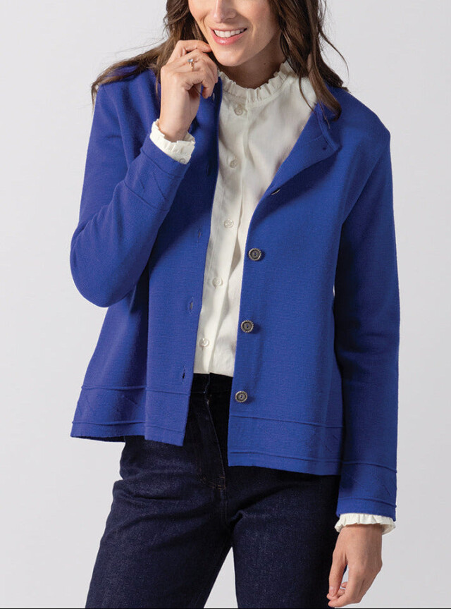 Veste courte femme en laine et maille fantaisie bleu intense par la marque MAISON SOLFIN MAISON SOLFIN - Veste courte femme en laine et maille fantaisie bleu intense