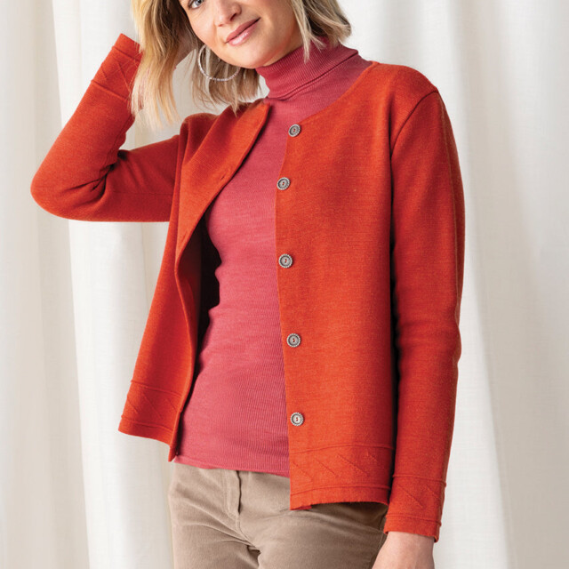 Maison Solfin - Veste courte femme en laine mérinos orange goyave – 50