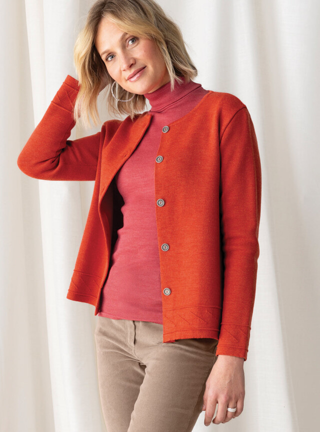 Maison Solfin - Veste courte femme en laine mérinos orange goyave – 50