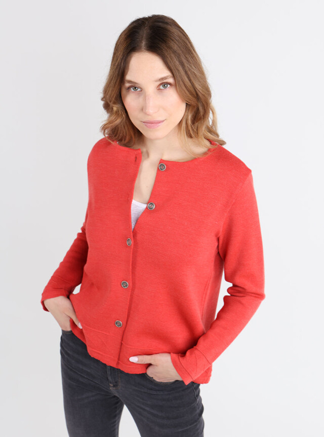 Veste courte femme en laine mérinos orange goyave par la marque MAISON SOLFIN MAISON SOLFIN - Veste courte femme en laine mérinos orange goyave