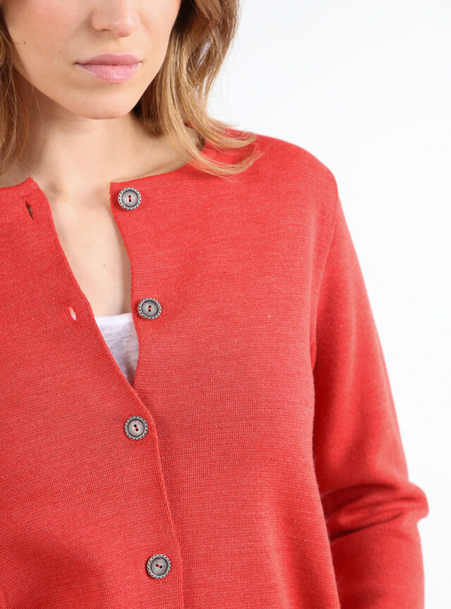 Maison Solfin - Veste courte femme en laine mérinos orange goyave – 50
