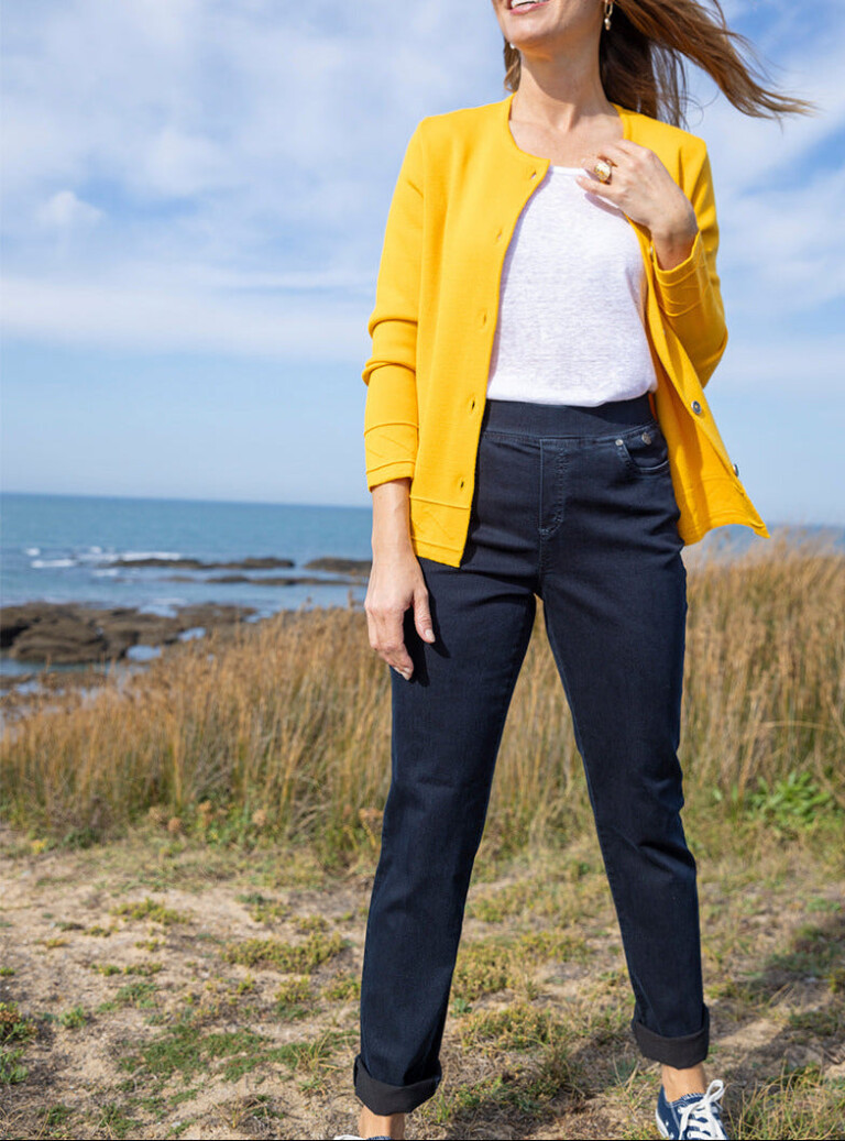 Maison-solfin - Veste courte femme en laine jaune soleil – 38