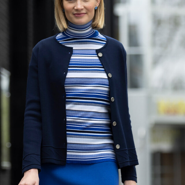 Maison-solfin - Veste courte femme en laine et maille fantaisie bleu marine – 50