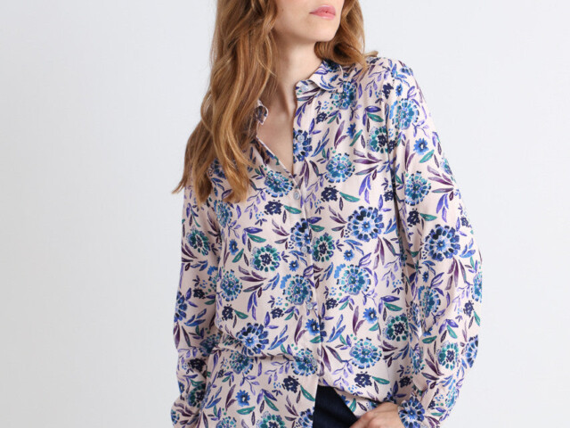 Maison-solfin - Chemise chaude femme viscose floral bleu – 42