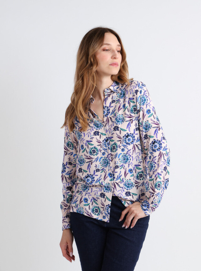 MAISON SOLFIN - Chemise chaude femme viscose floral bleu