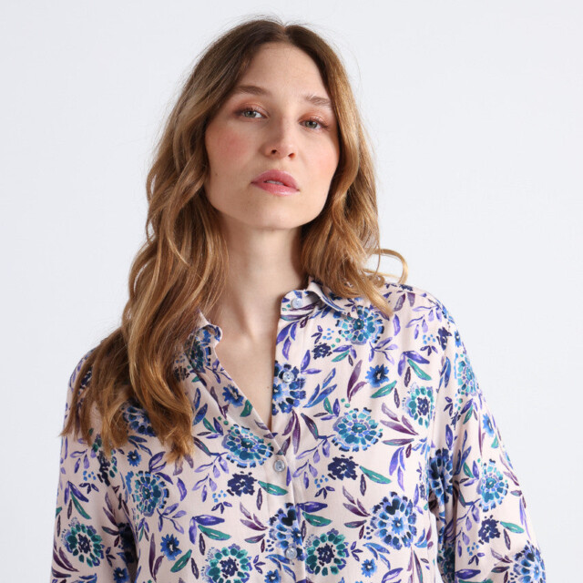 Maison-solfin - Chemise chaude femme viscose floral bleu – 42