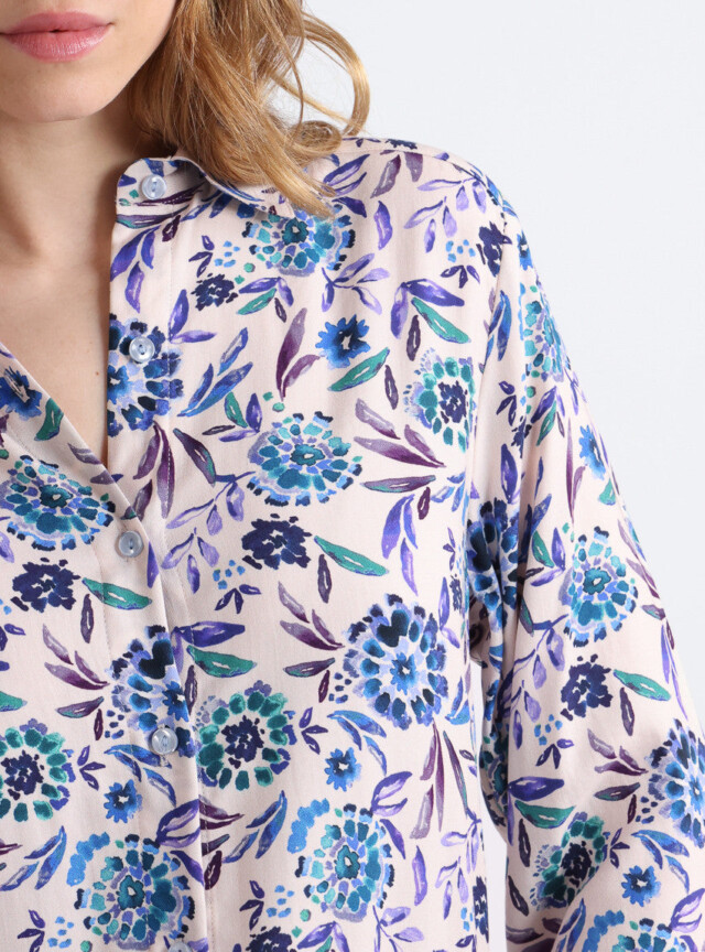 Maison-solfin - Chemise chaude femme viscose floral bleu – 42