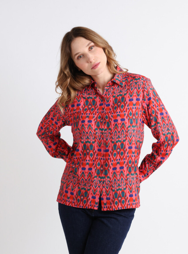 Chemise chaude femme viscose rouge rose par la marque MAISON SOLFIN MAISON SOLFIN - Chemise chaude femme viscose rouge rose