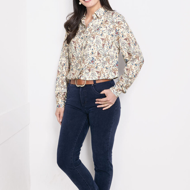 Maison Solfin - Chemise chaude femme fleurs bleues – 40