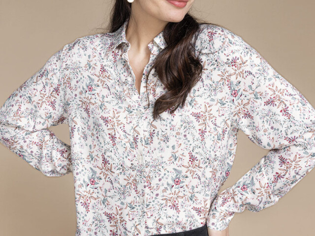 Maison Solfin - Chemise chaude femme fleurs bleues – 40
