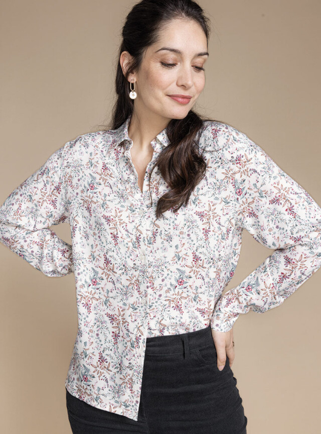 MAISON SOLFIN - Chemise chaude femme fleurs bleues