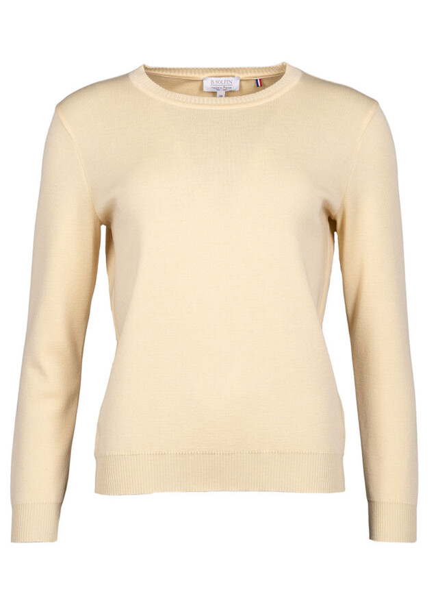 Maison Solfin - Pull femme en laine mérinos col rond jaune léger – 50