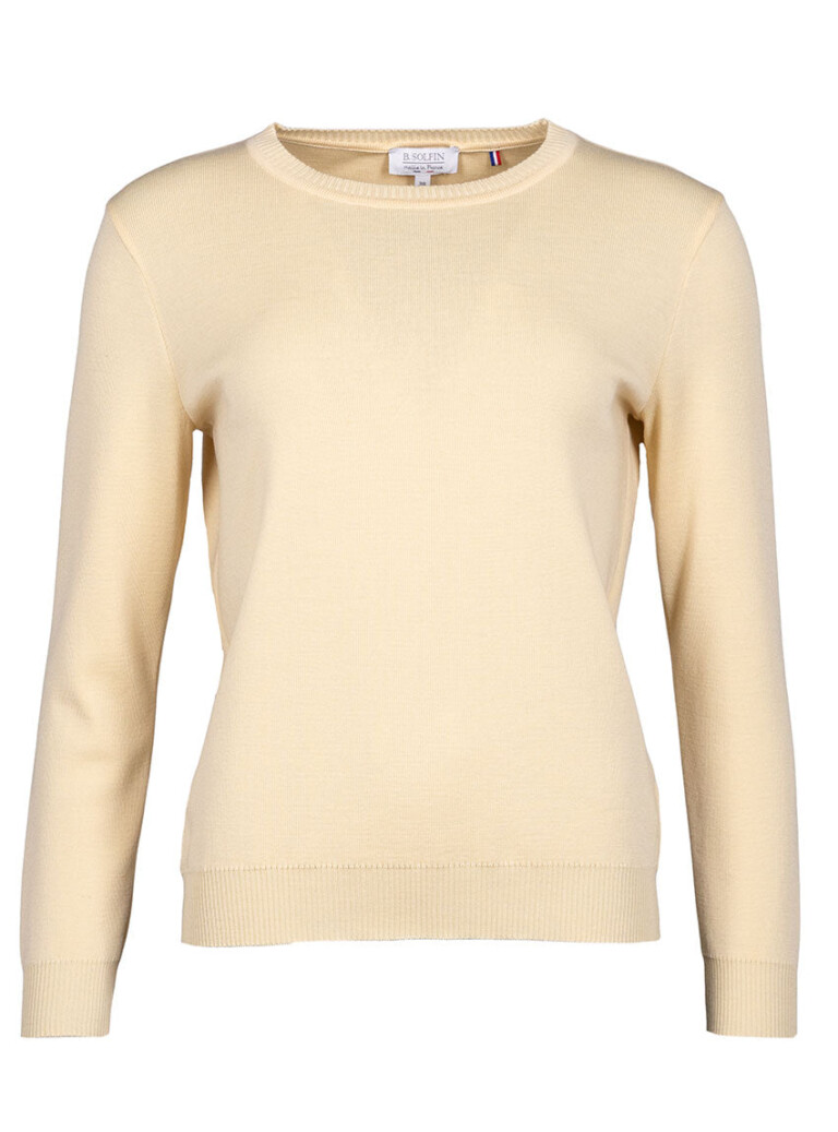 Maison Solfin - Pull femme en laine mérinos col rond jaune léger – 48
