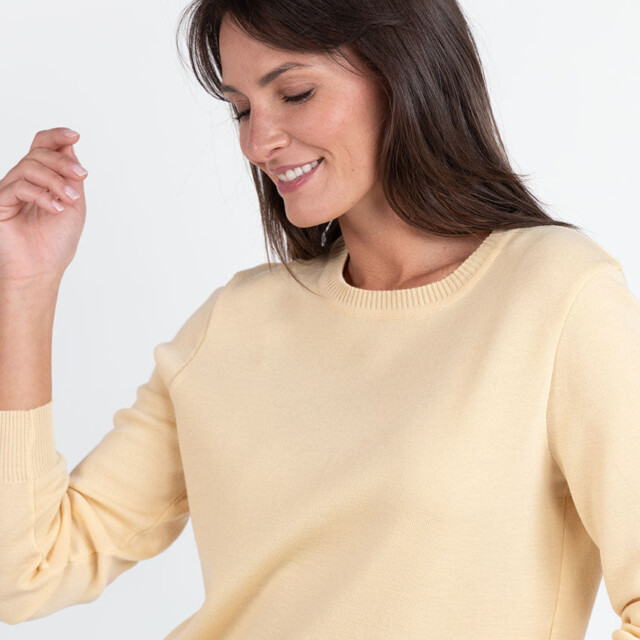 Maison Solfin - Pull femme en laine mérinos col rond jaune léger – 50