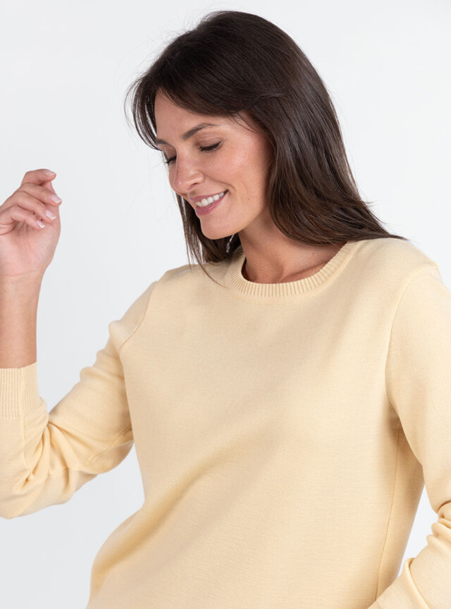 Maison Solfin - Pull femme en laine mérinos col rond jaune léger – 50