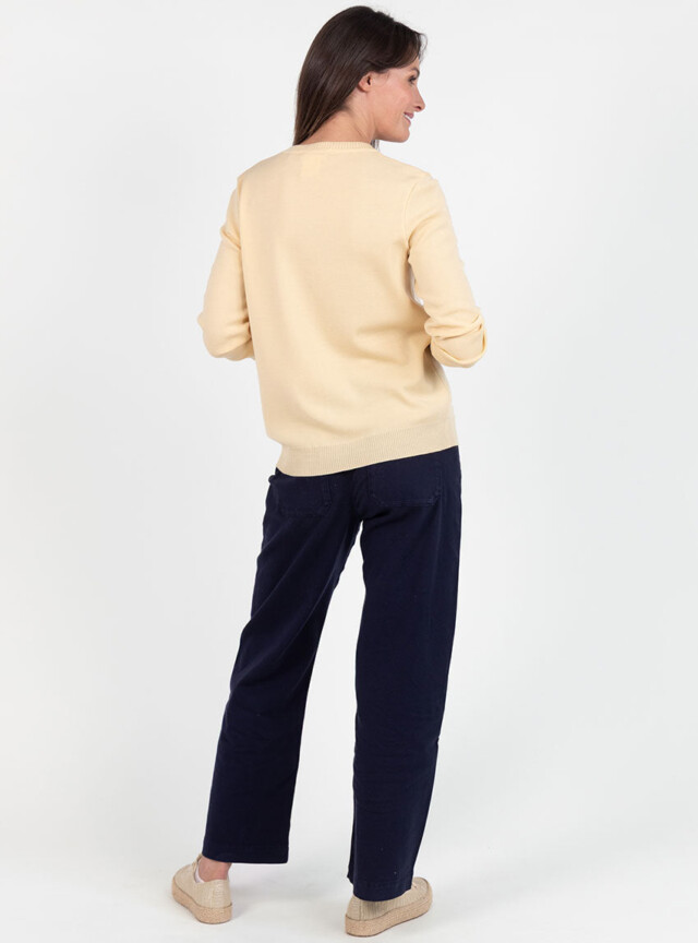 Maison Solfin - Pull femme en laine mérinos col rond jaune léger – 50