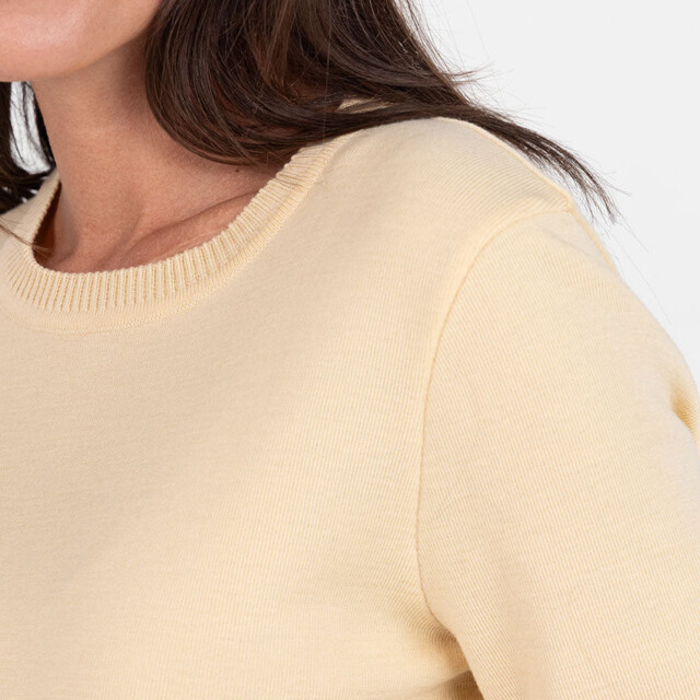 Maison Solfin - Pull femme en laine mérinos col rond jaune léger – 50