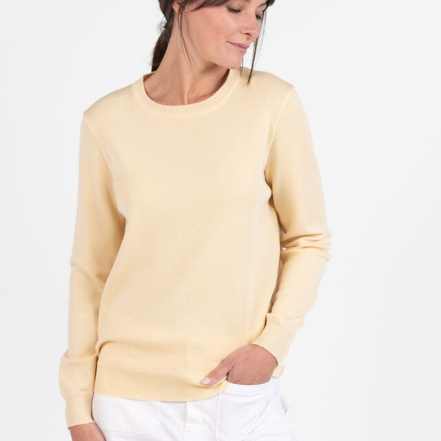 Maison Solfin - Pull femme en laine mérinos col rond jaune léger – 50