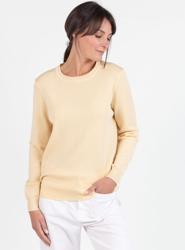 Maison Solfin - Pull femme en laine mérinos col rond jaune léger – 50