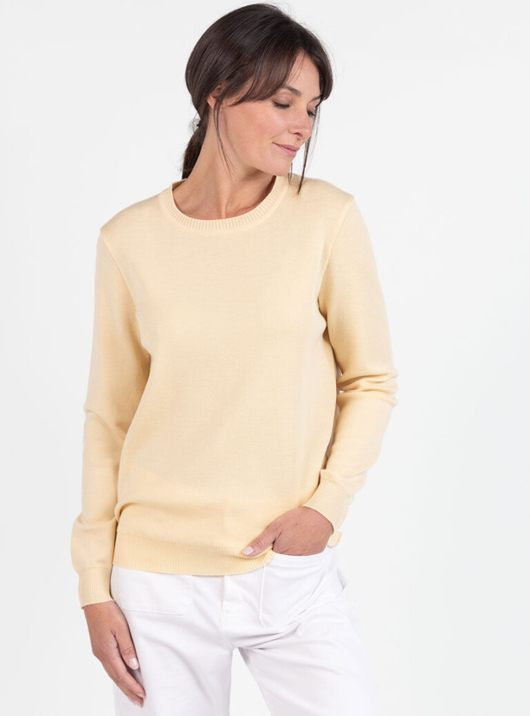 Maison Solfin - Pull femme en laine mérinos col rond jaune léger – 48