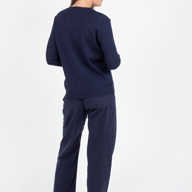 Maison-solfin - Pull femme en laine mérinos col rond bleu marine – 50