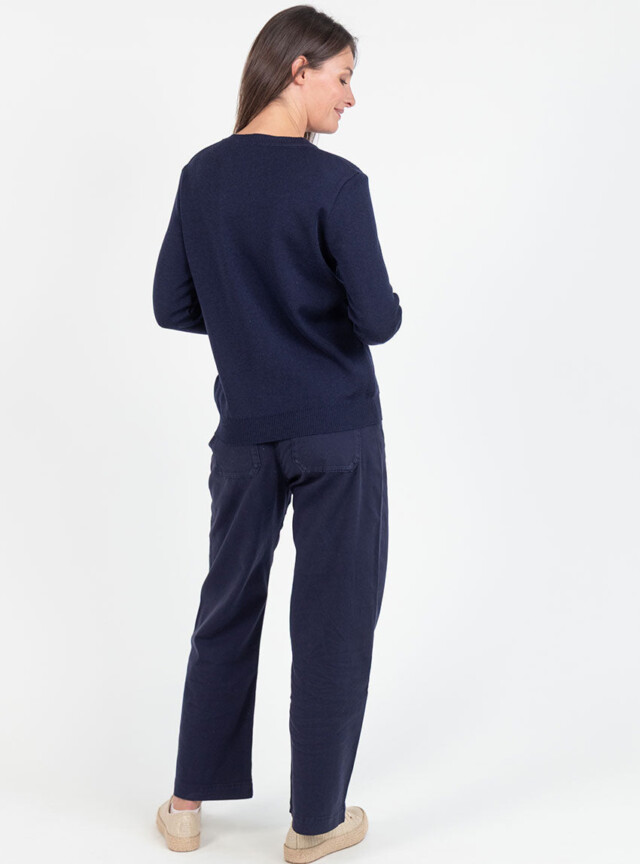 Maison-solfin - Pull femme en laine mérinos col rond bleu marine – 50
