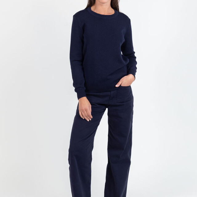 Maison-solfin - Pull femme en laine mérinos col rond bleu marine – 50