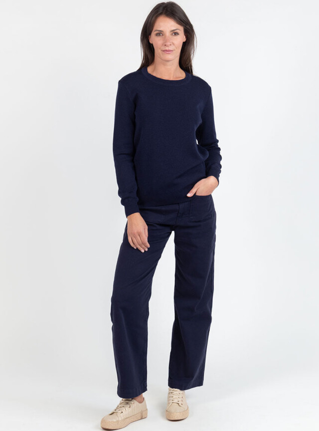 Maison-solfin - Pull femme en laine mérinos col rond bleu marine – 50