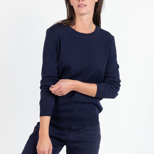 Maison-solfin - Pull femme en laine mérinos col rond bleu marine – 50