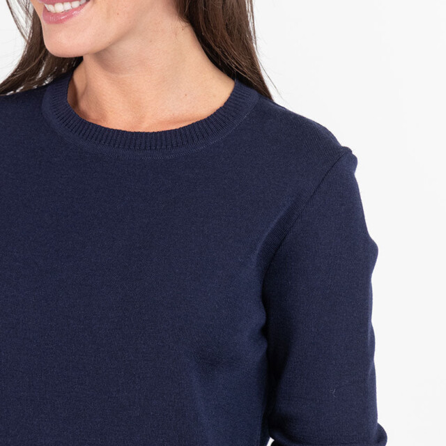 Maison-solfin - Pull femme en laine mérinos col rond bleu marine – 50