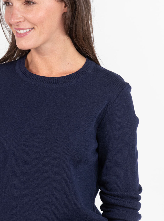 Maison-solfin - Pull femme en laine mérinos col rond bleu marine – 50